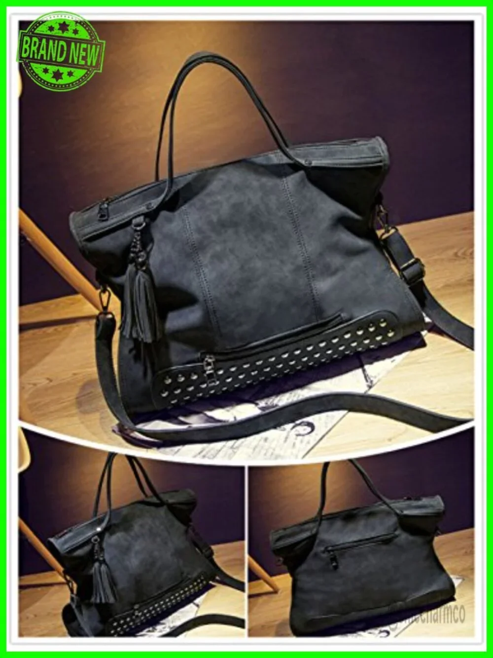 Gothic Studded Faux Leather Tote Bag Punk Rivet Satchel Handbag Shoulder Purse